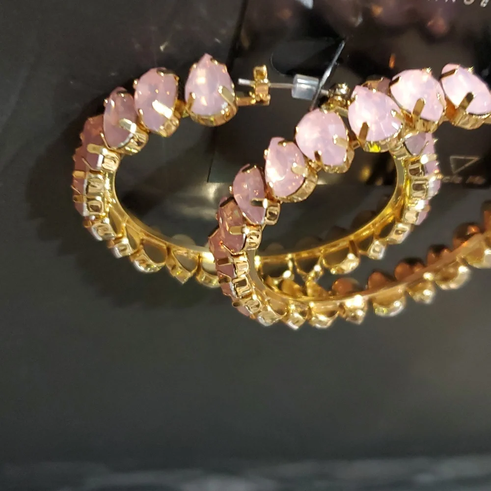 Guess pink crystal gemstone studded bling hoop earrings brand‎ new